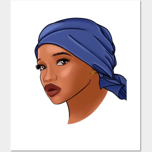 African American woman with a headscarf, fashion portrait Posters and Art